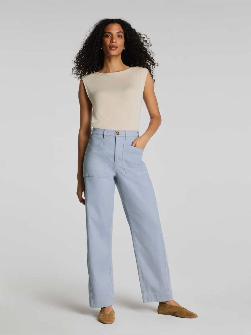 SPANX Light Blue Wide-Leg Stretch Twill Jeans